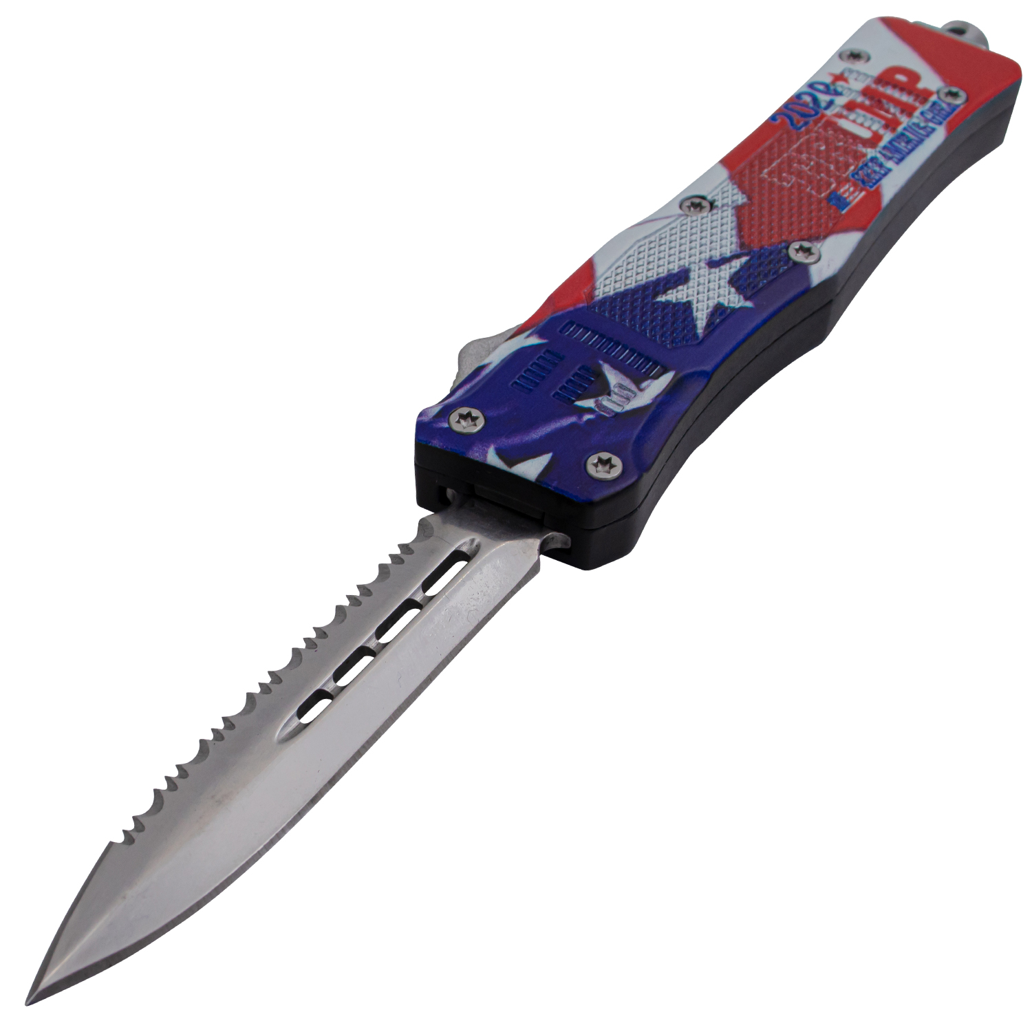 Covert OPS USA OTF Automatic Knife 7 Inch Overall Half Serrated Flag Trump